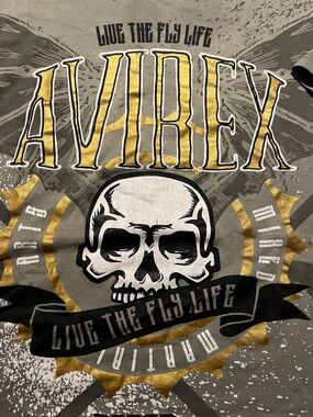 Avirex Gray Tee with Metallic Gold Graphic XXL thrash grunge 100% cotton